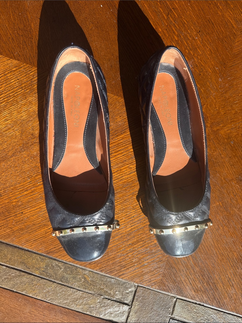 Napoleoni Black Quilted Leather Studded Ballet Flats